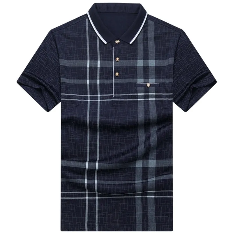 Men's Summer Breathable Contrast Color Plaid Short Sleeve Polo Shirt