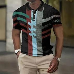 Men's Summer Casual Plaid Pattern Breathable Short Sleeve Polo Shirt