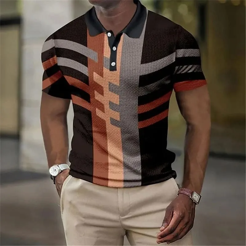 Men's Summer Casual Plaid Pattern Breathable Short Sleeve Polo Shirt