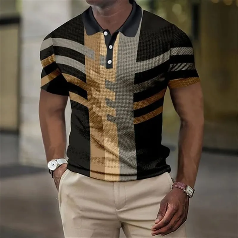 Men's Summer Casual Plaid Pattern Breathable Short Sleeve Polo Shirt