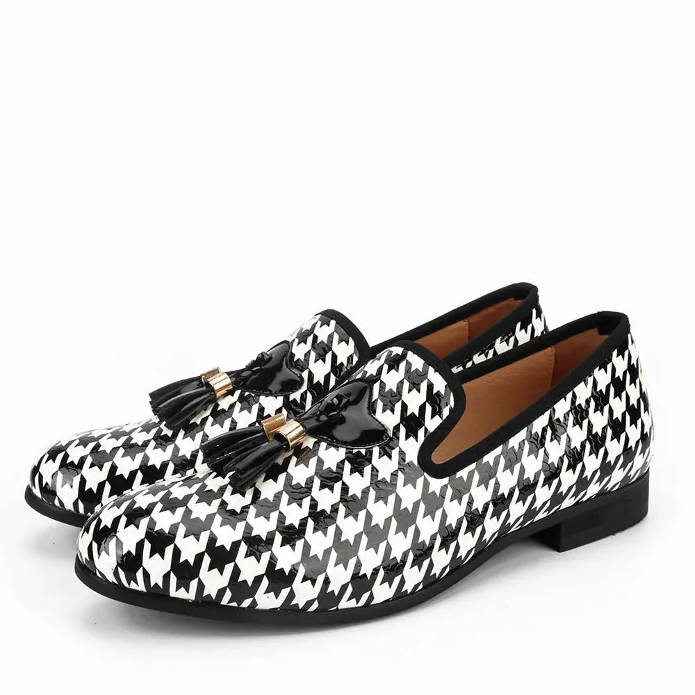 Men's White Printed Pattern Breathable Casual Handmade Loafers