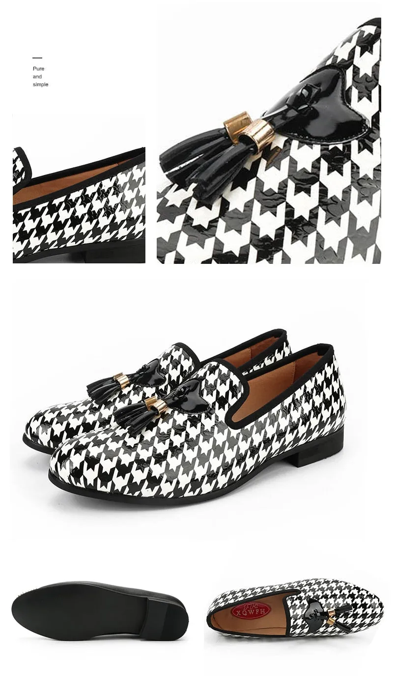 Men's White Printed Pattern Breathable Casual Handmade Loafers