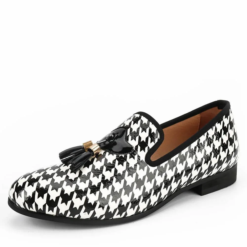 Men's White Printed Pattern Breathable Casual Handmade Loafers