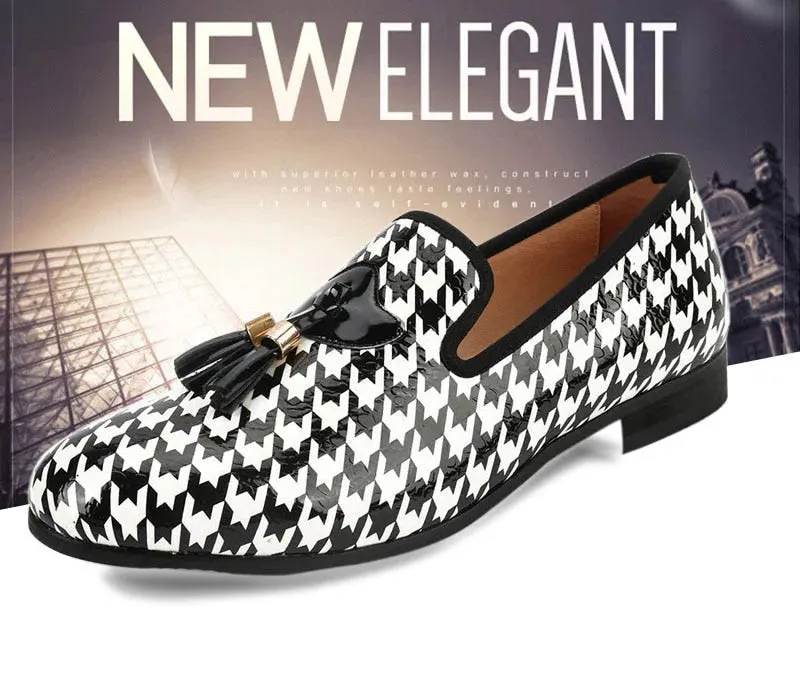 Men's White Printed Pattern Breathable Casual Handmade Loafers