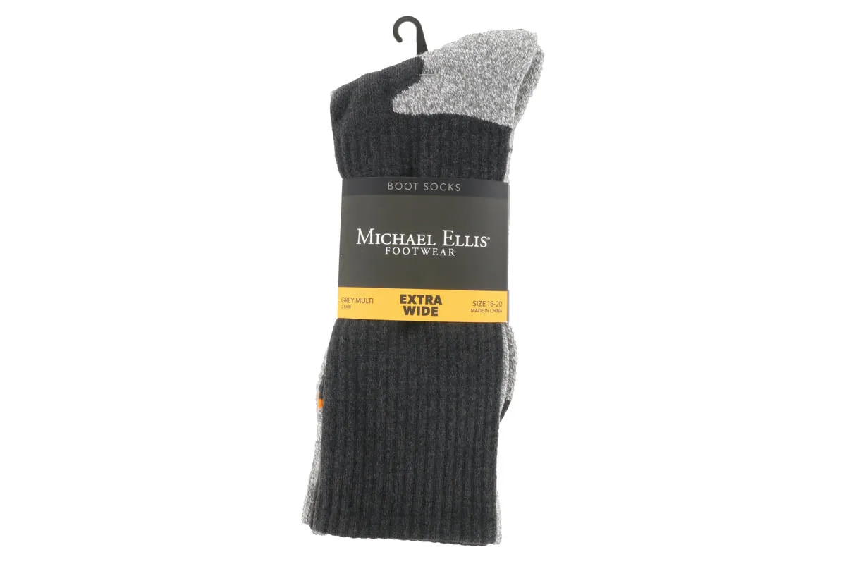 Michael Ellis BIG Work Boot & Hiking Socks Grey 2-Pack - Extra Wide