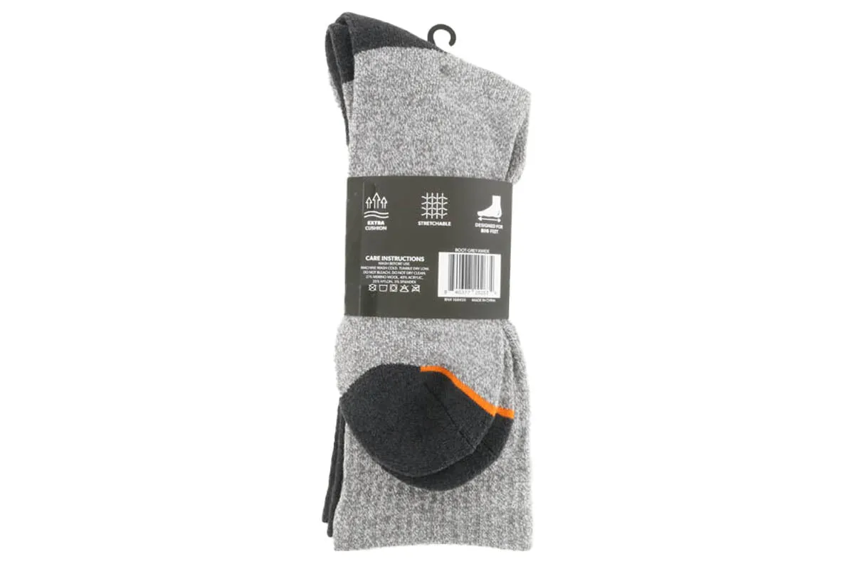 Michael Ellis BIG Work Boot & Hiking Socks Grey 2-Pack - Extra Wide