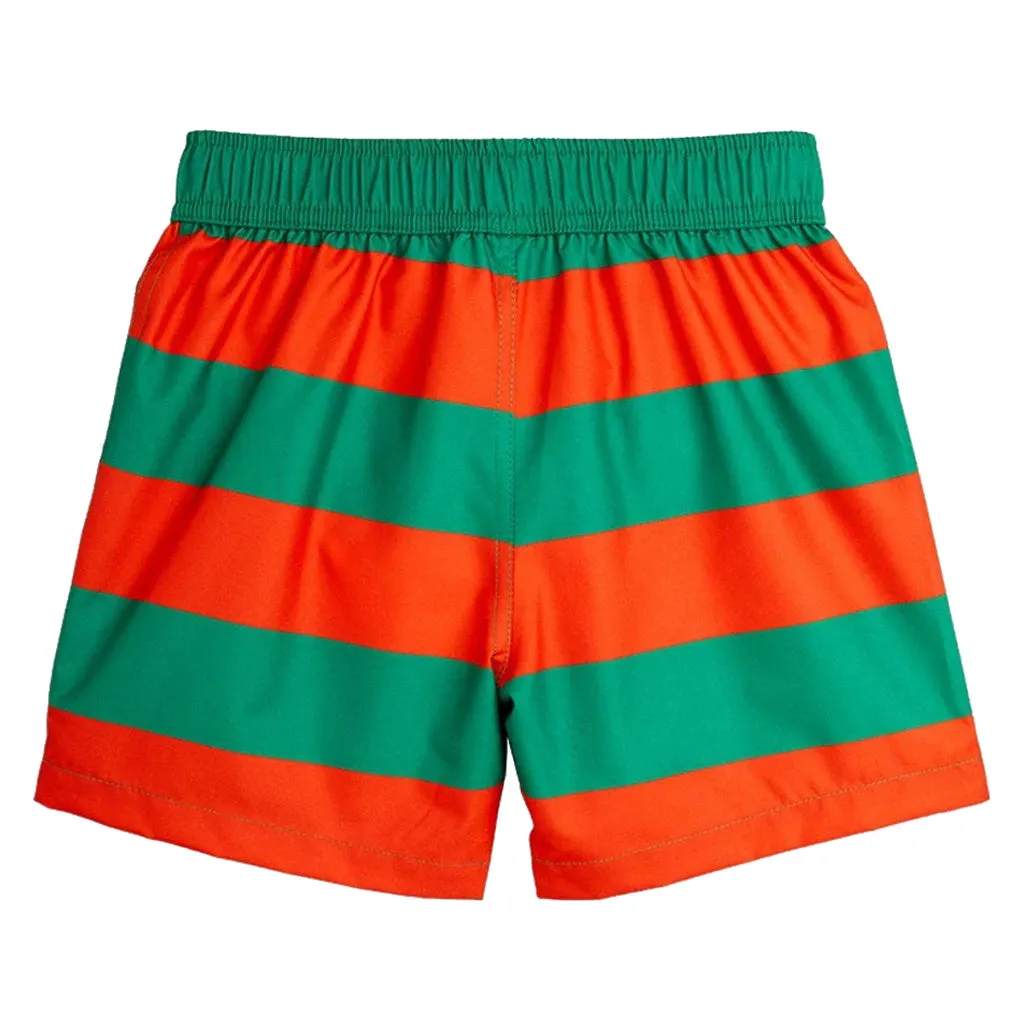 Mini Rodini Child Swim Shorts Green And Red Stripes