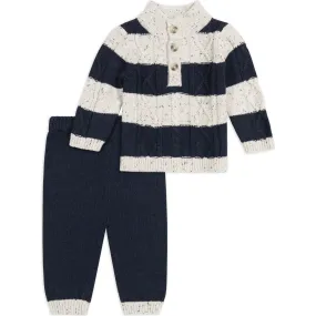 Miniclasix Striped Cable Knit Sweater Top & Pant Set, Navy