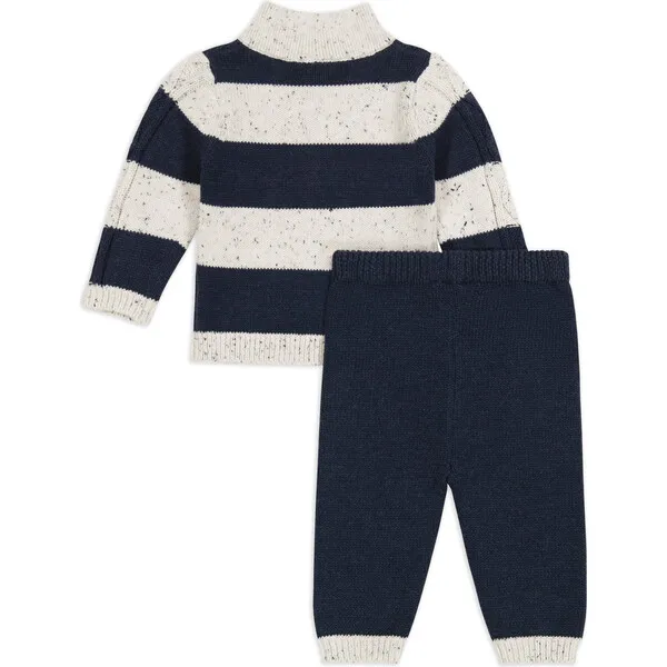 Miniclasix Striped Cable Knit Sweater Top & Pant Set, Navy