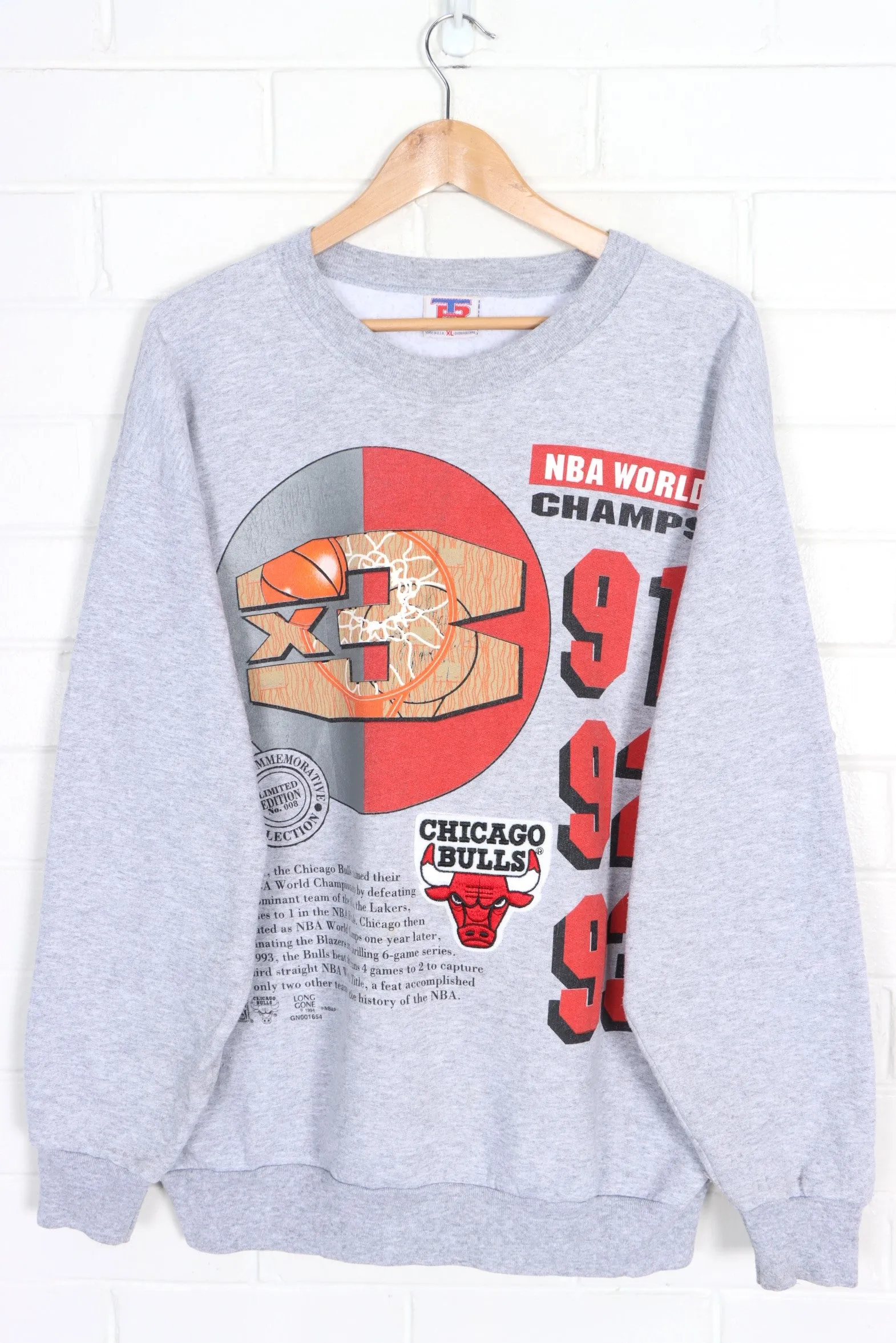 NBA 1994 Chicago Bulls World Champs x3 Sweatshirt USA Made (XL)