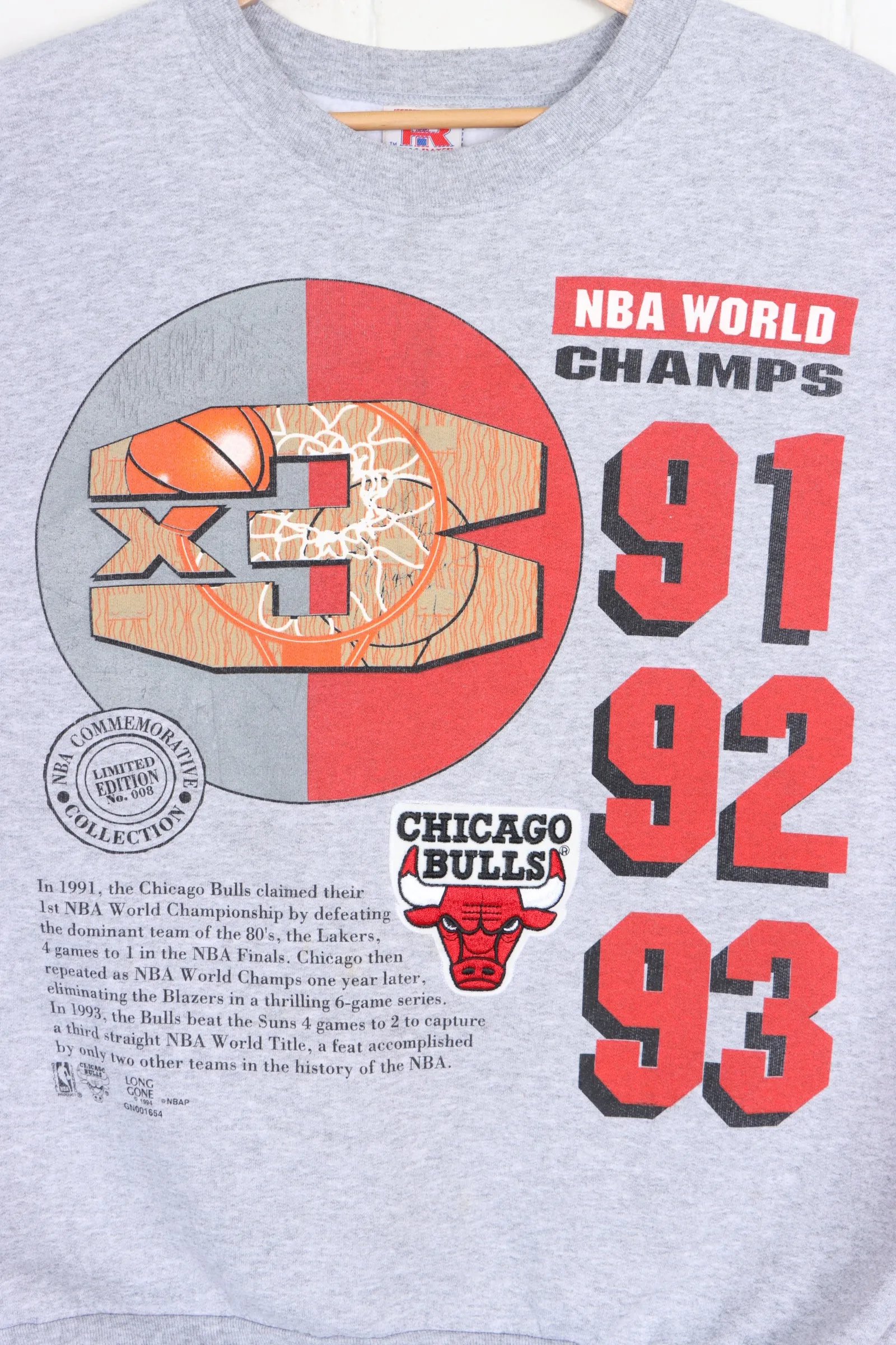 NBA 1994 Chicago Bulls World Champs x3 Sweatshirt USA Made (XL)