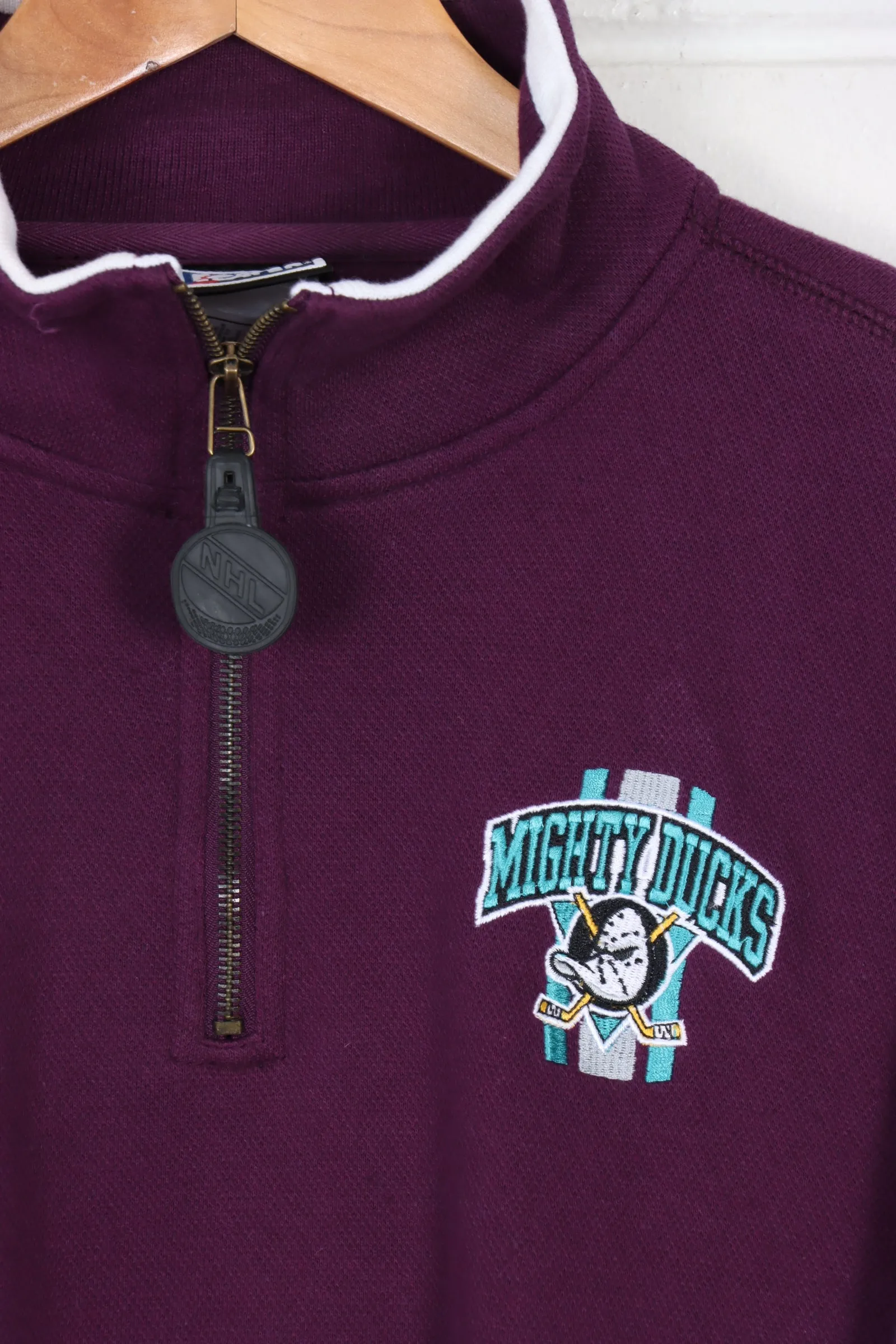 NHL Mighty Ducks Embroidered Purple Textured  1/4 Zip Sweatshirt (M)