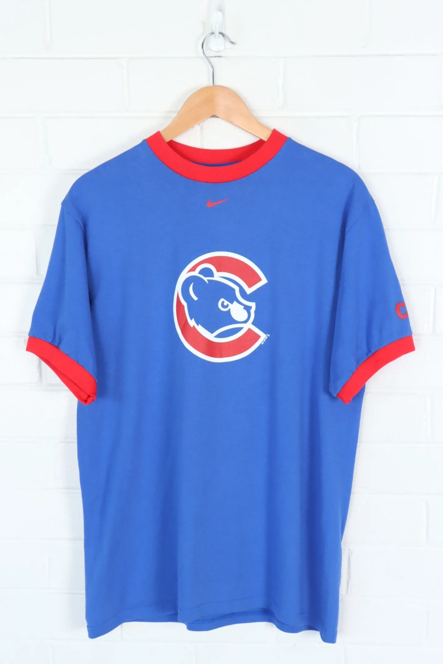 NIKE Centre Swoosh Royal Blue Chicago Cubs Baseball Ringer Tee (M-L)