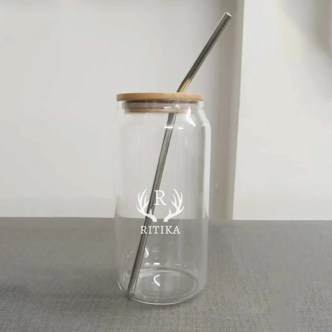 Nutcase Can Glasses with Metal Straw - Custom Drinking Glass with Bamboo Lid