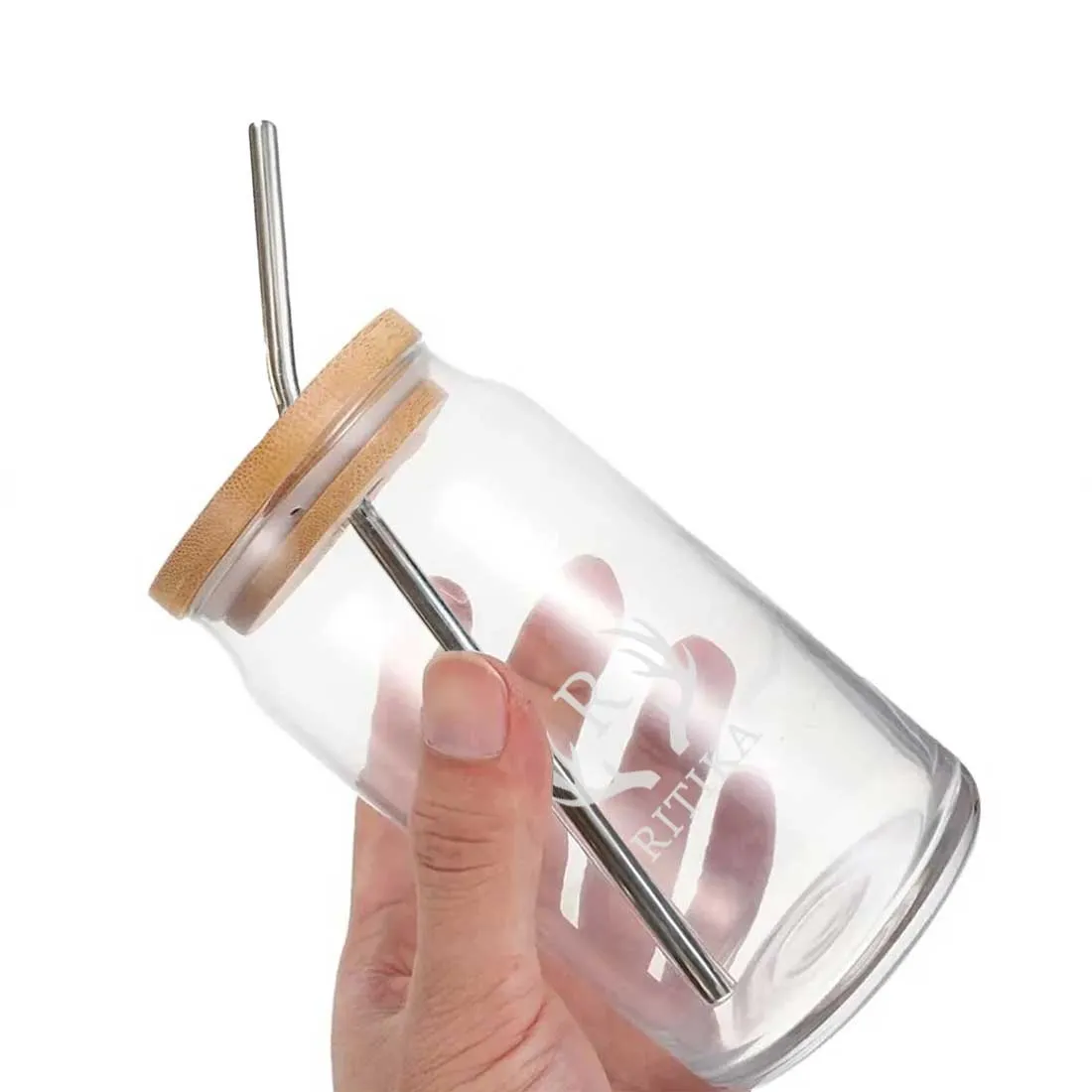 Nutcase Can Glasses with Metal Straw - Custom Drinking Glass with Bamboo Lid