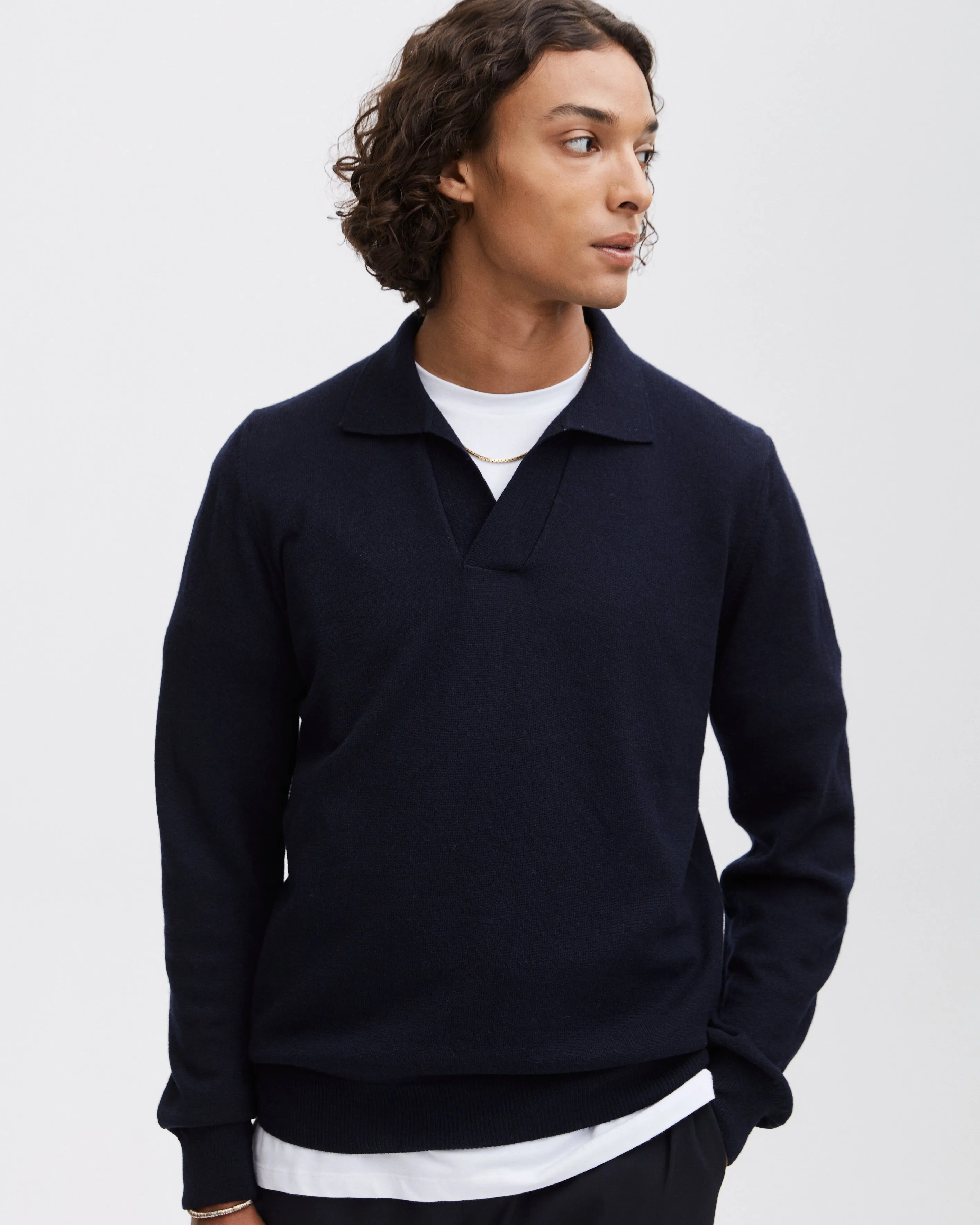 Open-Collar Knitted Polo