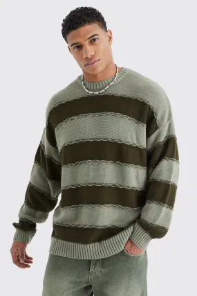 Oversized 2 Tone Stripe Knit Sweater