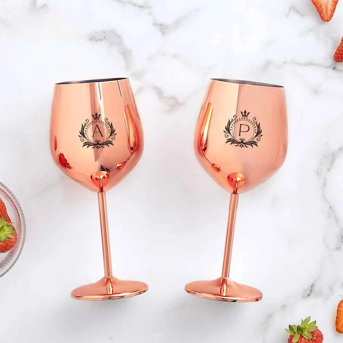 Personalised Wine Goblet Copper Finish Stainless Steel Wine Glasses - Monogram