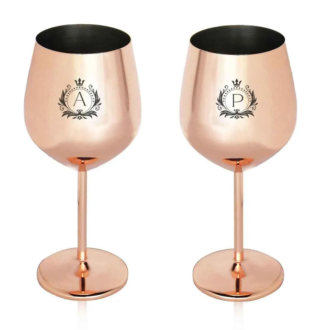 Personalised Wine Goblet Copper Finish Stainless Steel Wine Glasses - Monogram