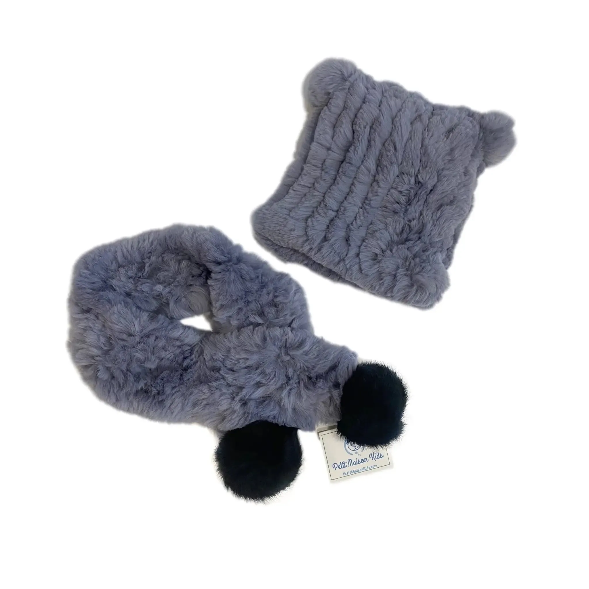 Petite Maison Kids Fuzzy Hat and Scarf Set - Bluish Grey (1-5Y)