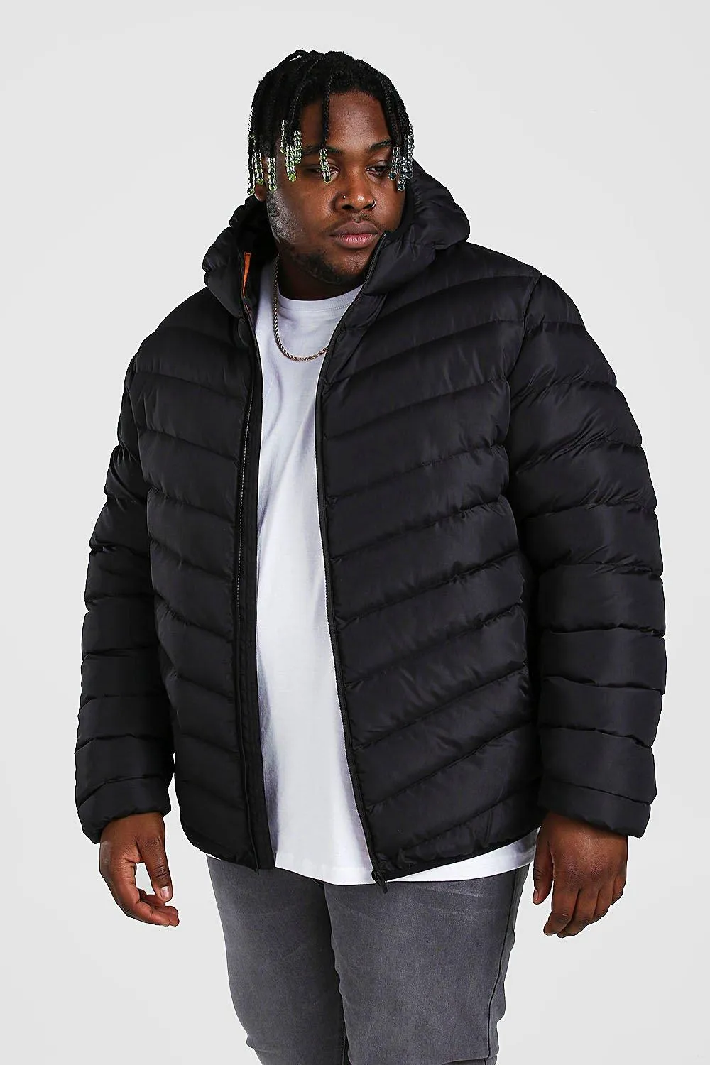 Plus Size Quilted Zip Jacket With Hood