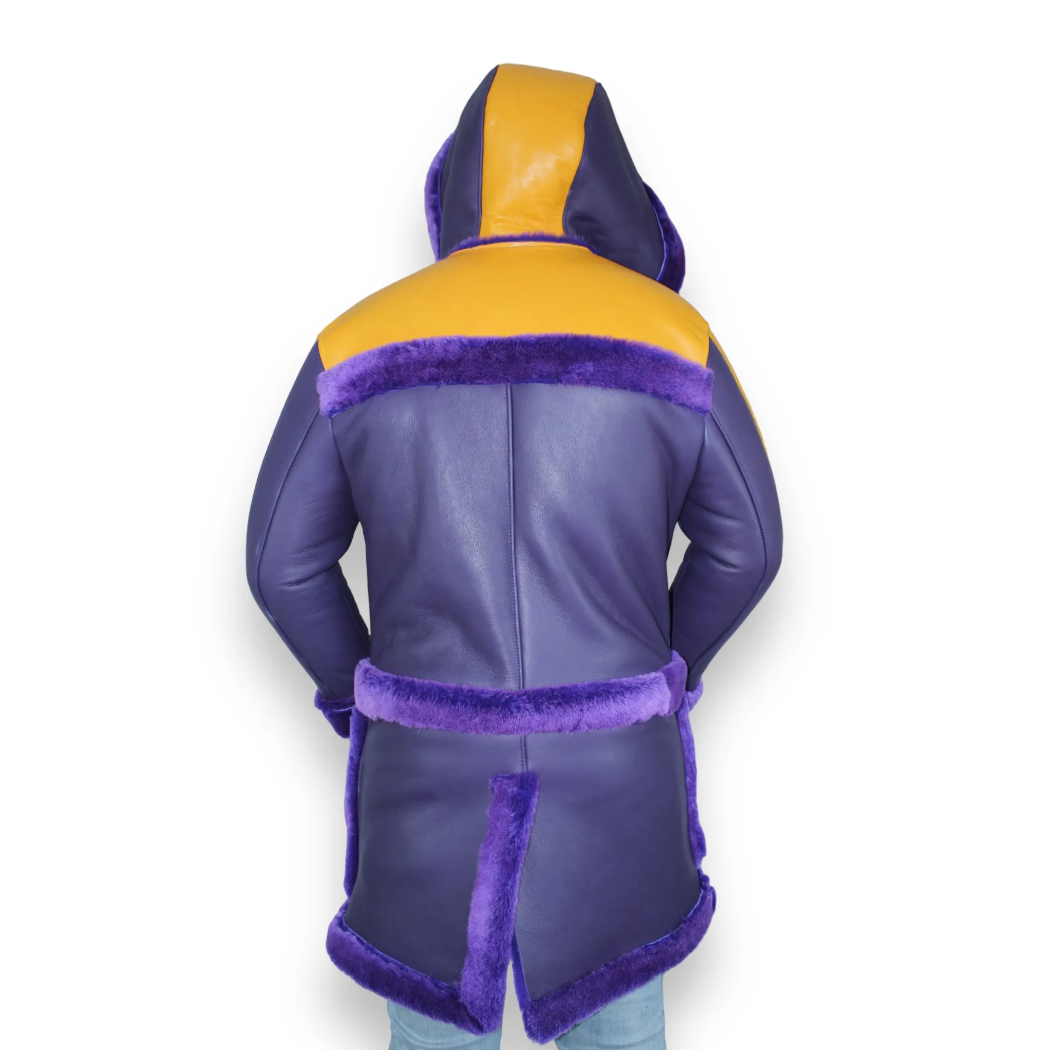 Purple and Yellow Shearling with Hood - Daniel's Leather