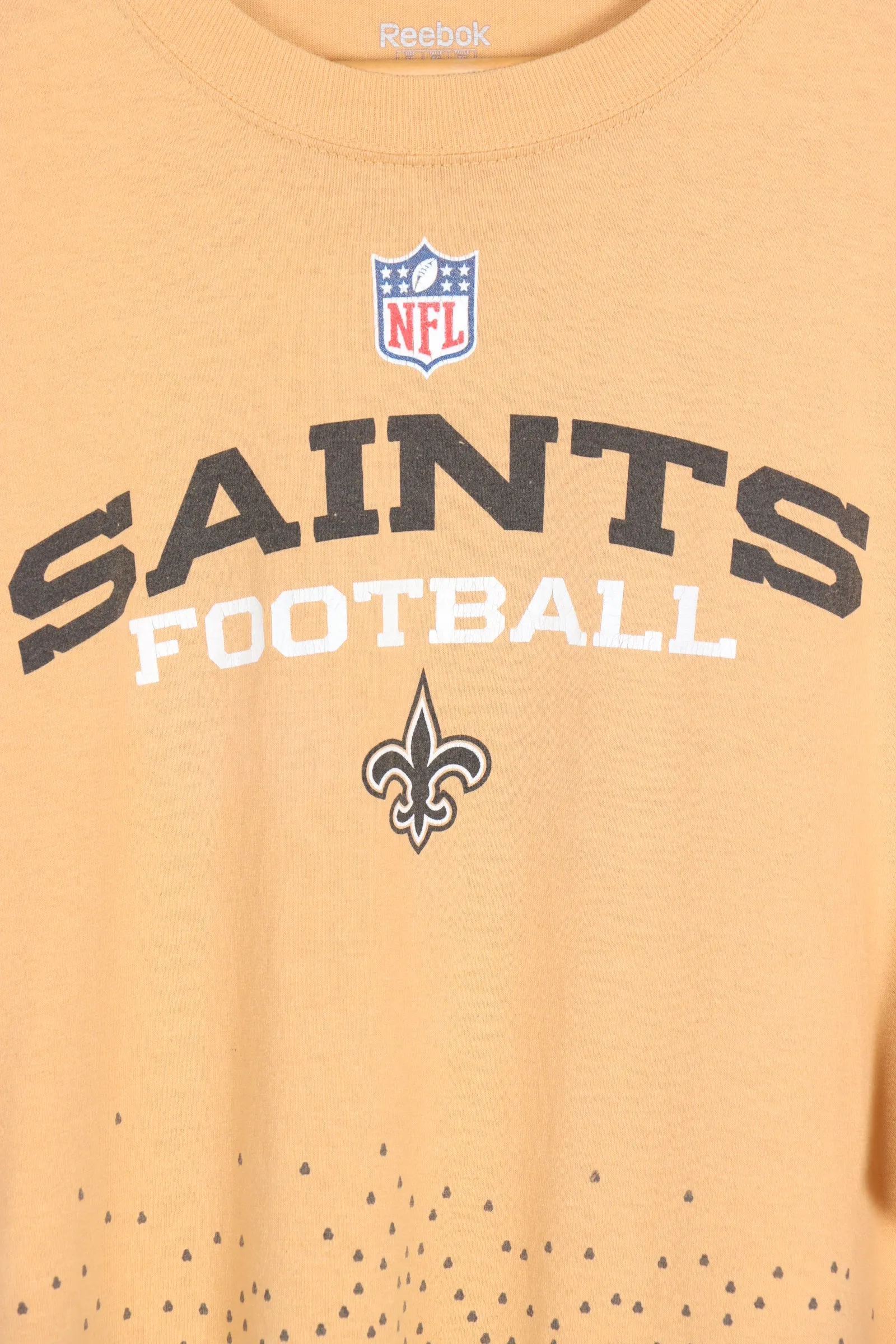 REEBOK NFL Saints Football All Over Football Spell Out Tee (XXL)