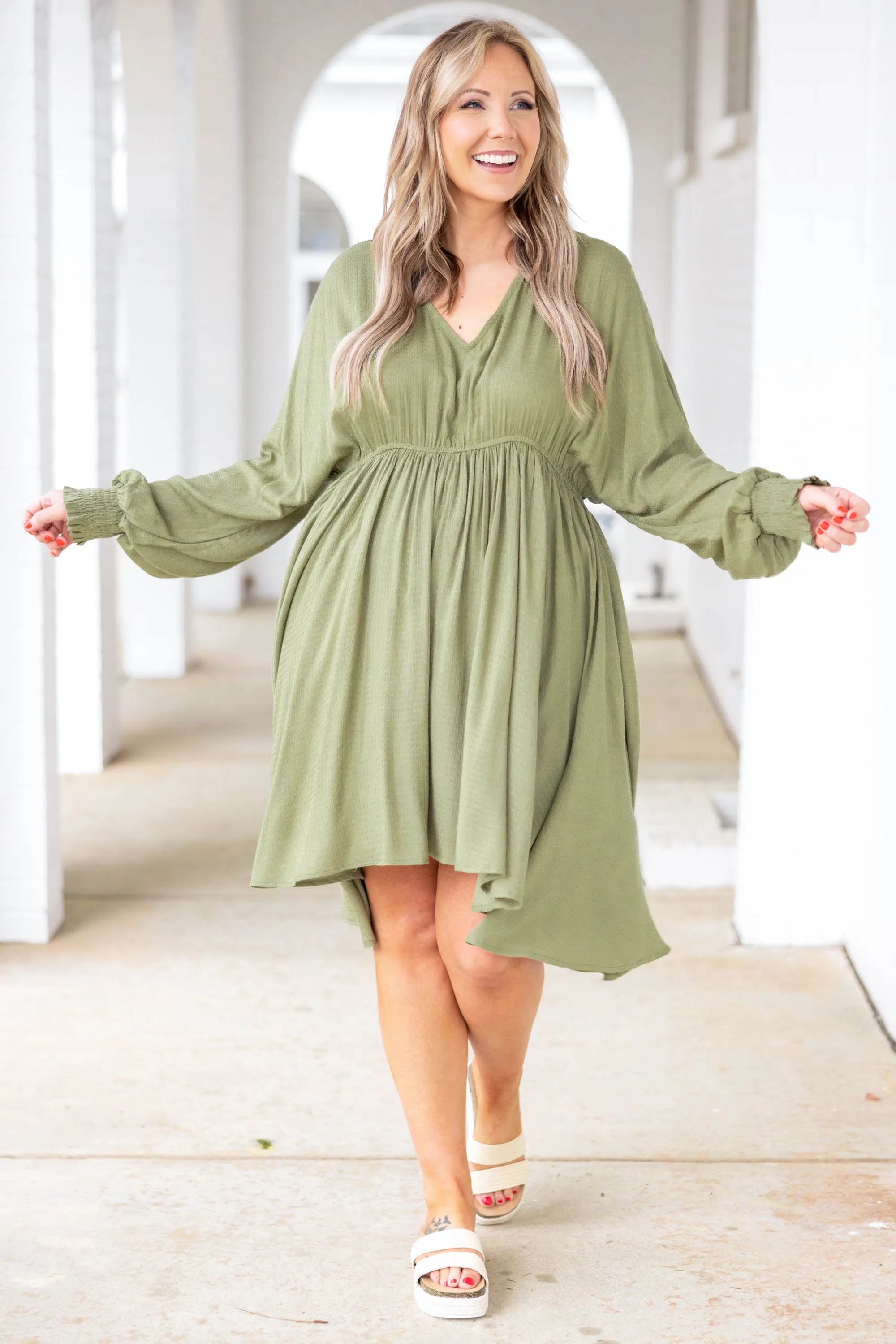 Smocked And Loaded Dress, Olive