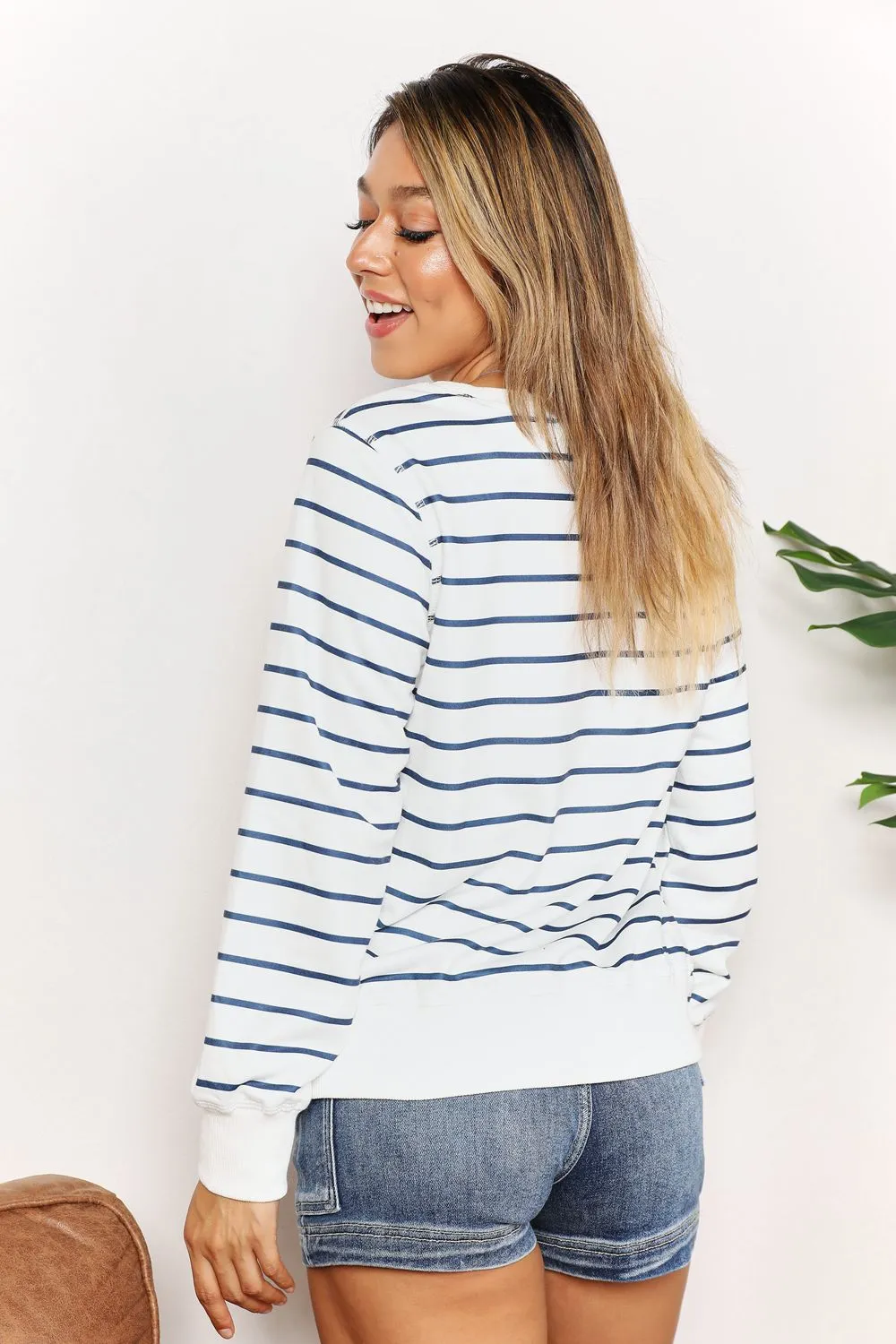 Striped Long Sleeve Round Neck Top