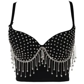 Tassel Rhinestone Tops Nightclub Camis Sexy Push Up Chest Cropped To Wear Out With Bra Female Corset