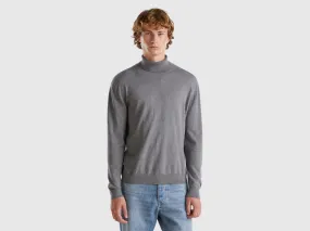 Turtleneck in lightweight cotton blend - Dark Gray | Benetton