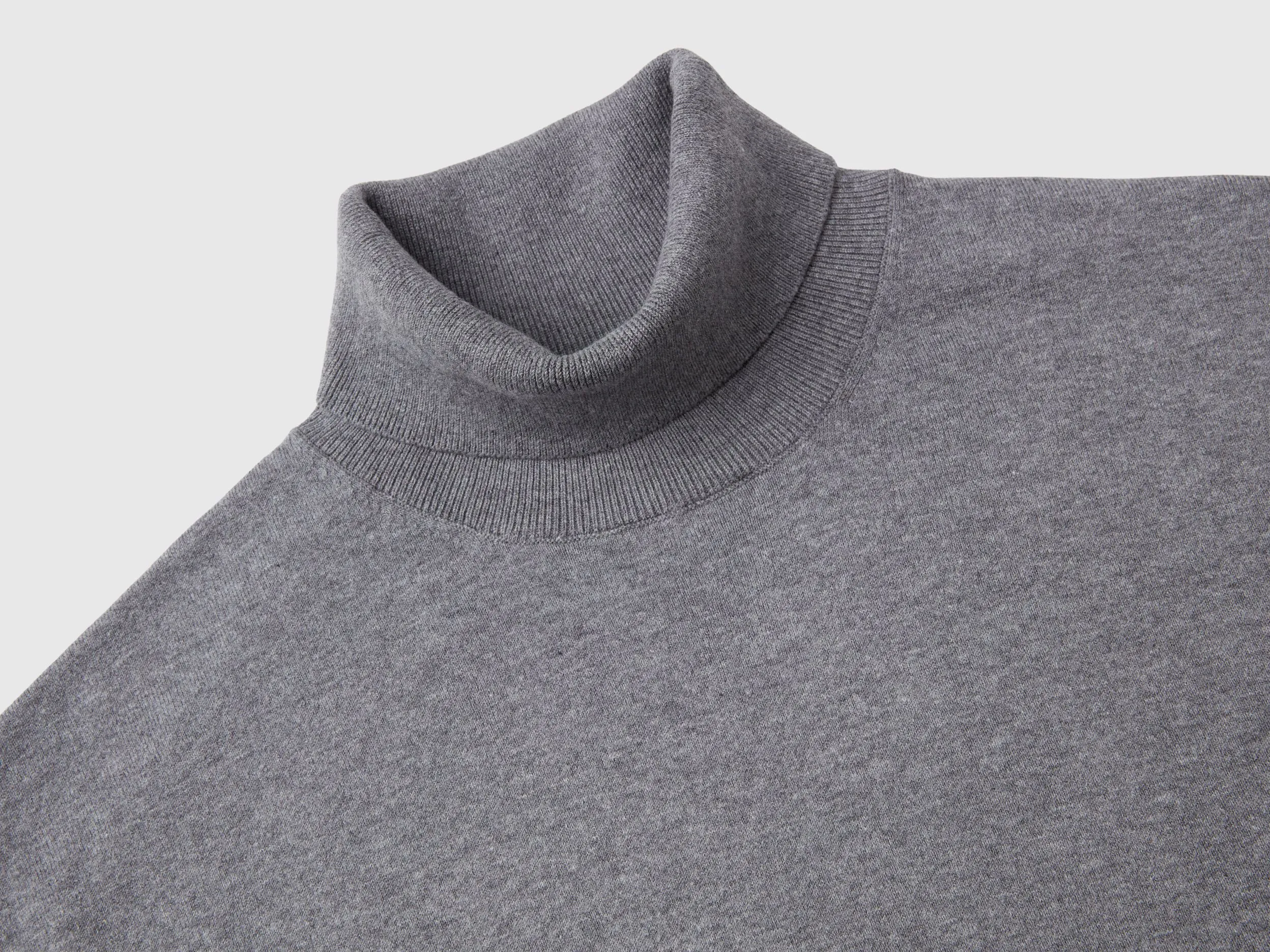 Turtleneck in lightweight cotton blend - Dark Gray | Benetton