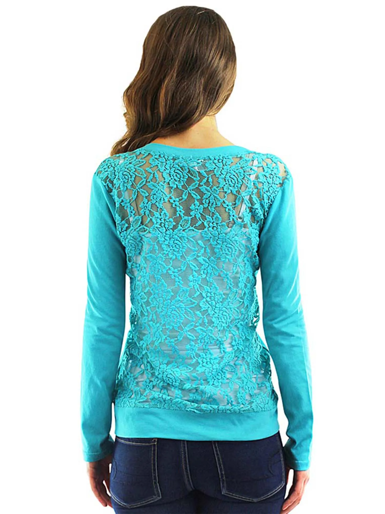 V-Neck Button Down Sweater With Sheer Lace Back