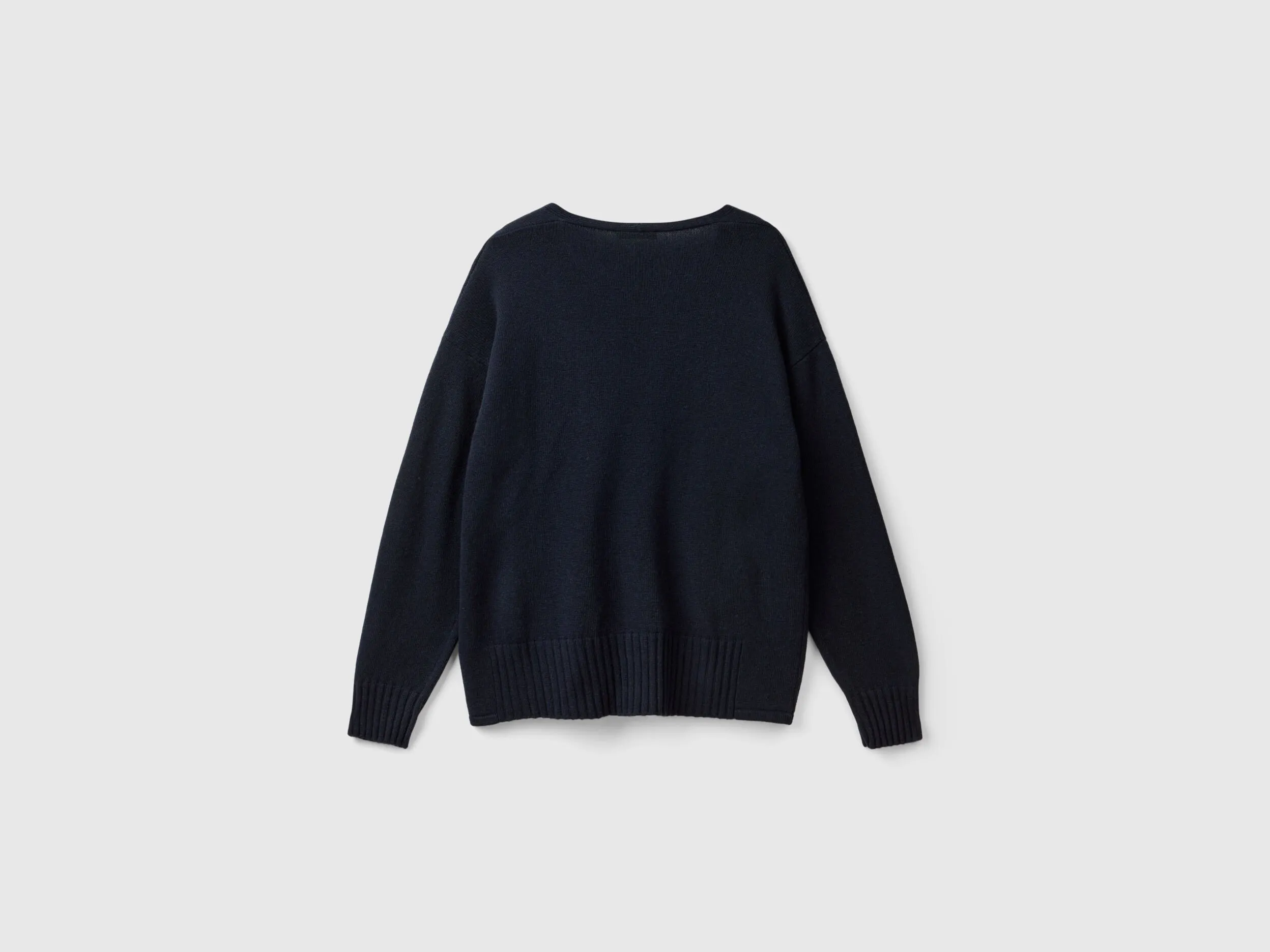 V-neck sweater in wool blend - Dark Blue | Benetton