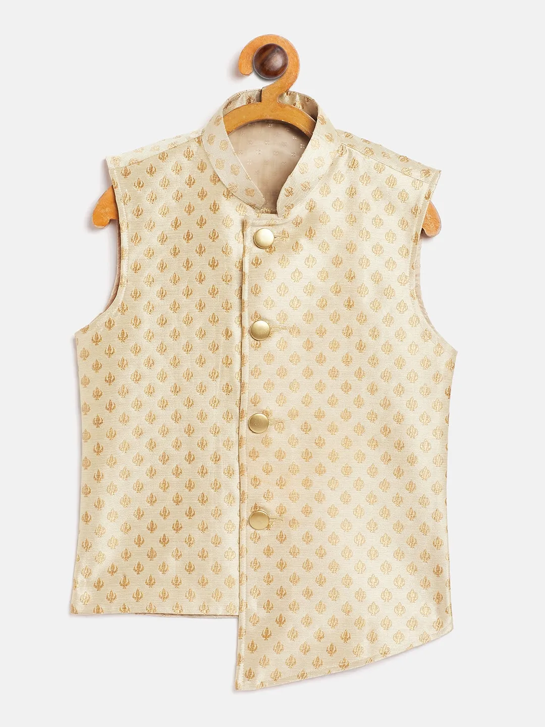 Vastramay Gold Asymmetric Brocade Nehru Jacket