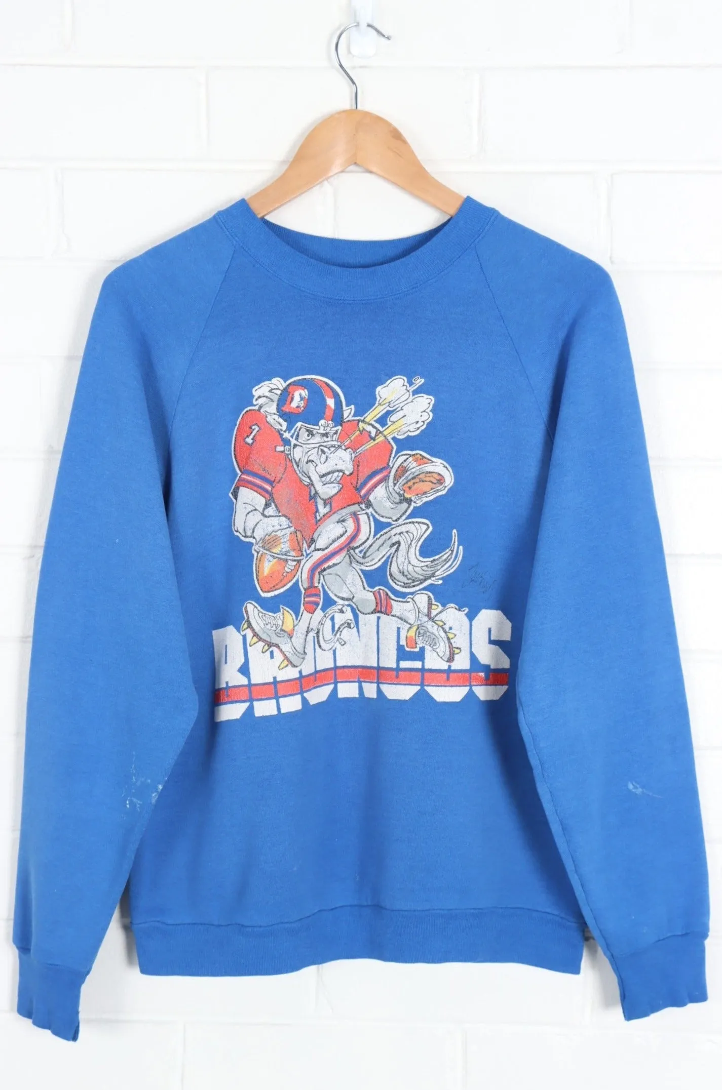 Vintage NFL 1988 Denver Broncos Jack Davis Cartoon Sweatshirt (S-M)