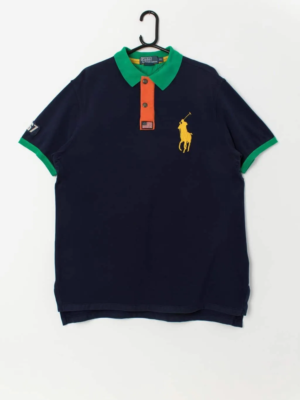 Vintage Ralph Lauren navy polo shirt with big yellow pony – XL