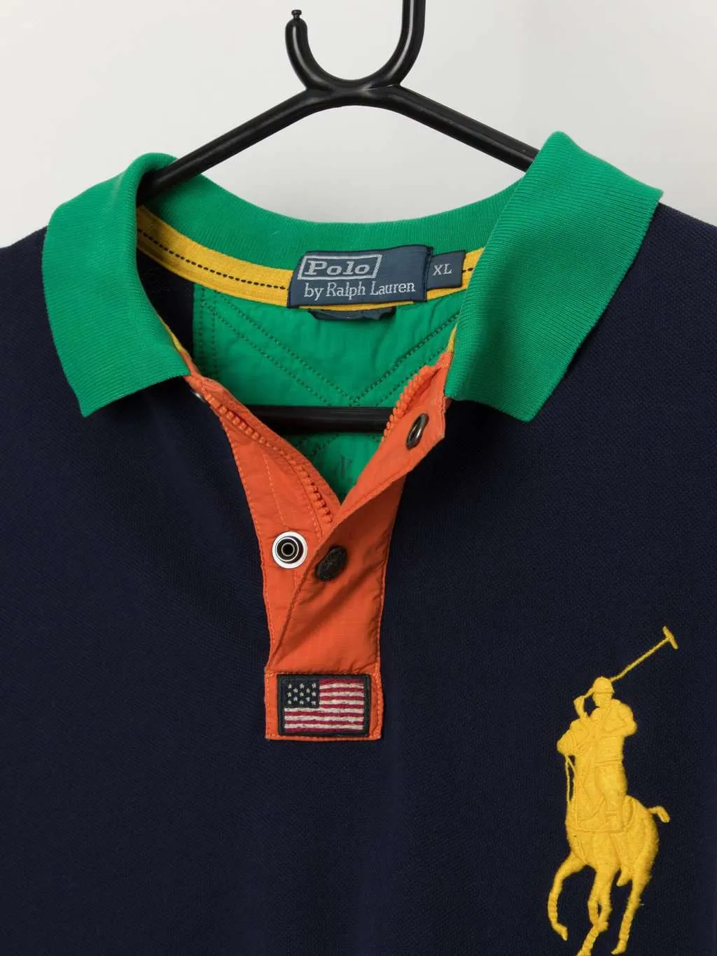 Vintage Ralph Lauren navy polo shirt with big yellow pony – XL