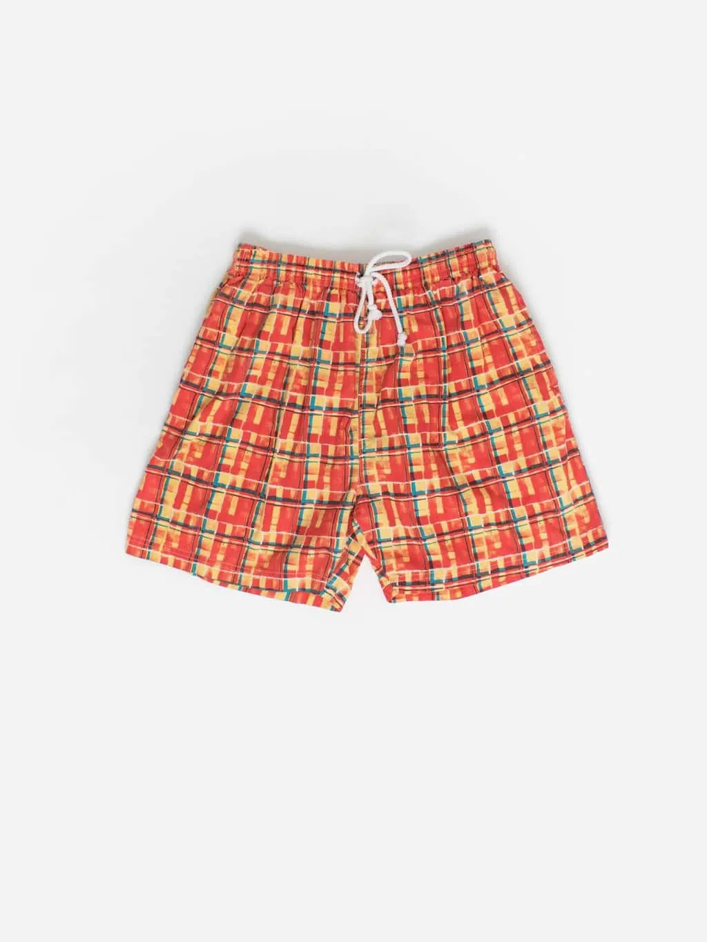 Vintage red plaid swimming shorts – Medium / Large