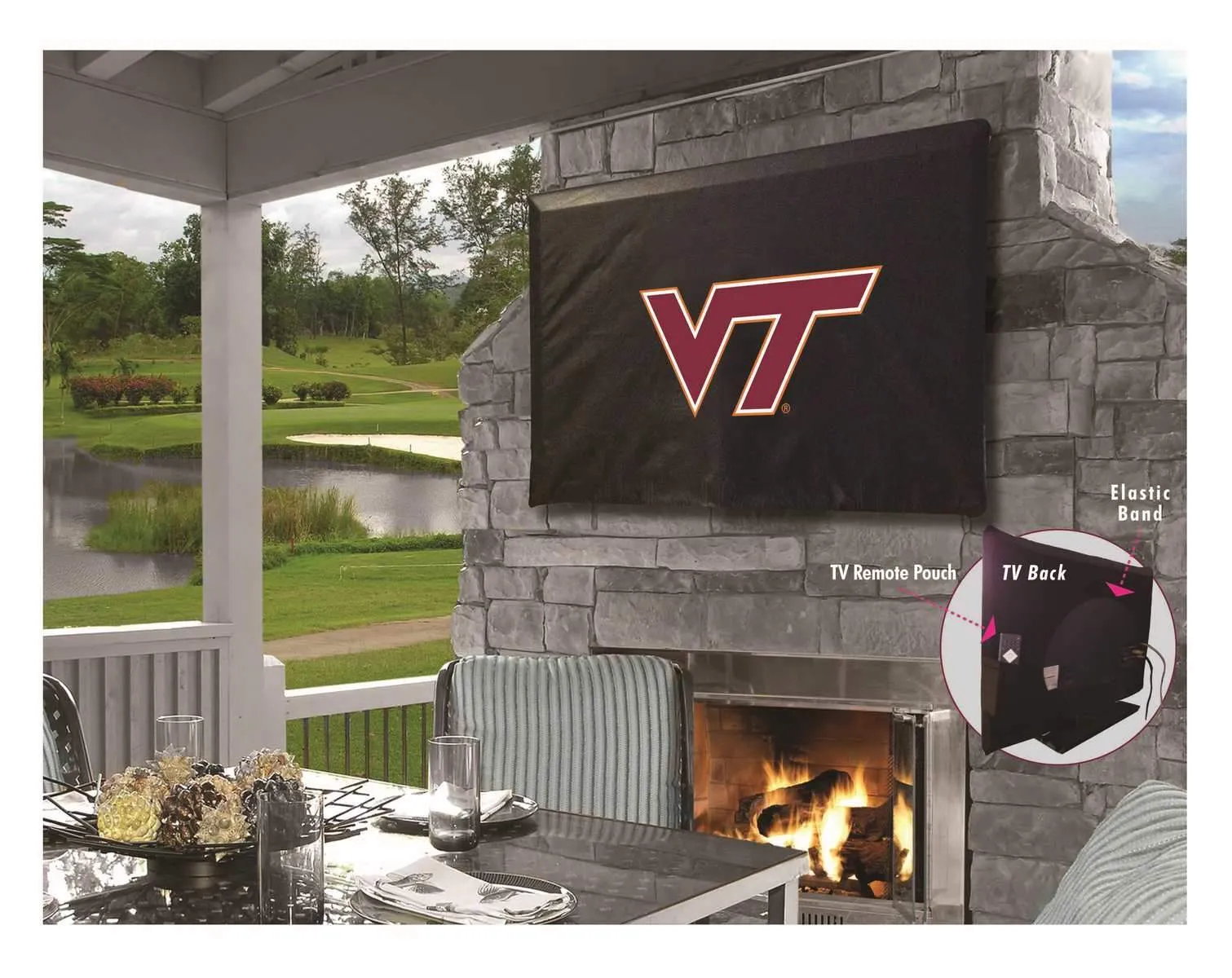 Virginia Tech Hokies Black Breathable Water Resistant Vinyl TV Cover