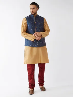 VM By VASTRAMAY Men's Blue Zari Weaved Jacket With Kurta Pyjama Set