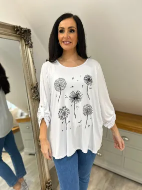 White Diamante Dandelion Pattern Top Tanya