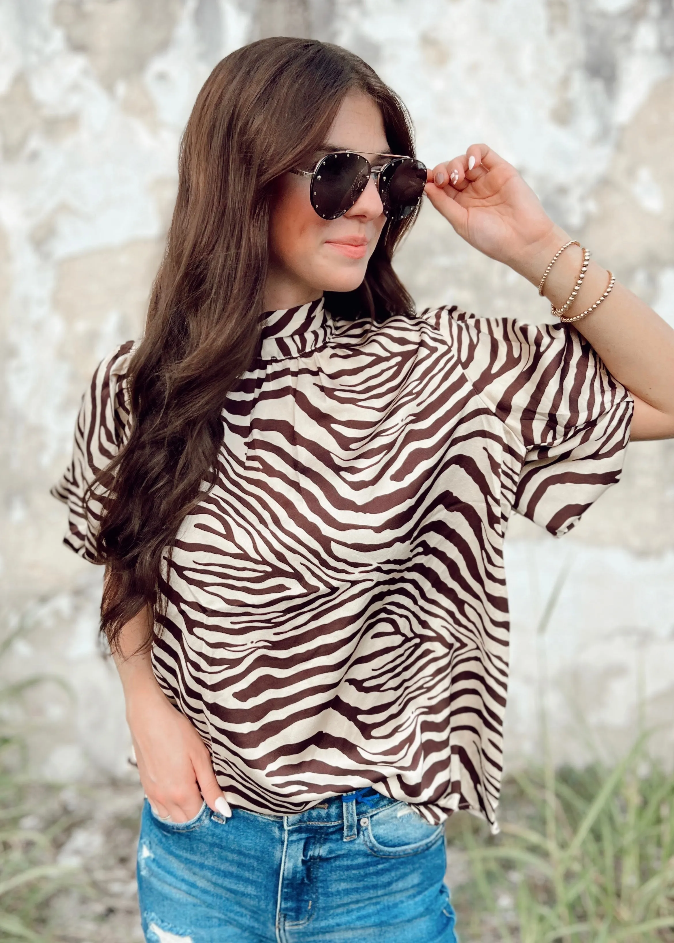 Wild Thang Zebra Puff Sleeve top