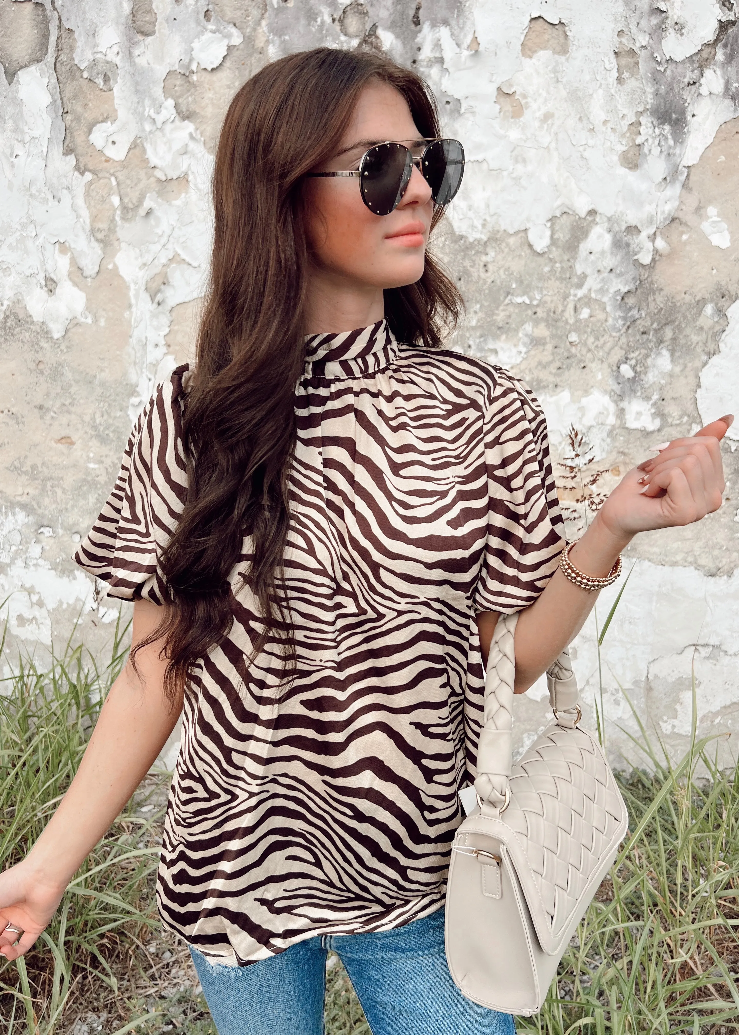 Wild Thang Zebra Puff Sleeve top