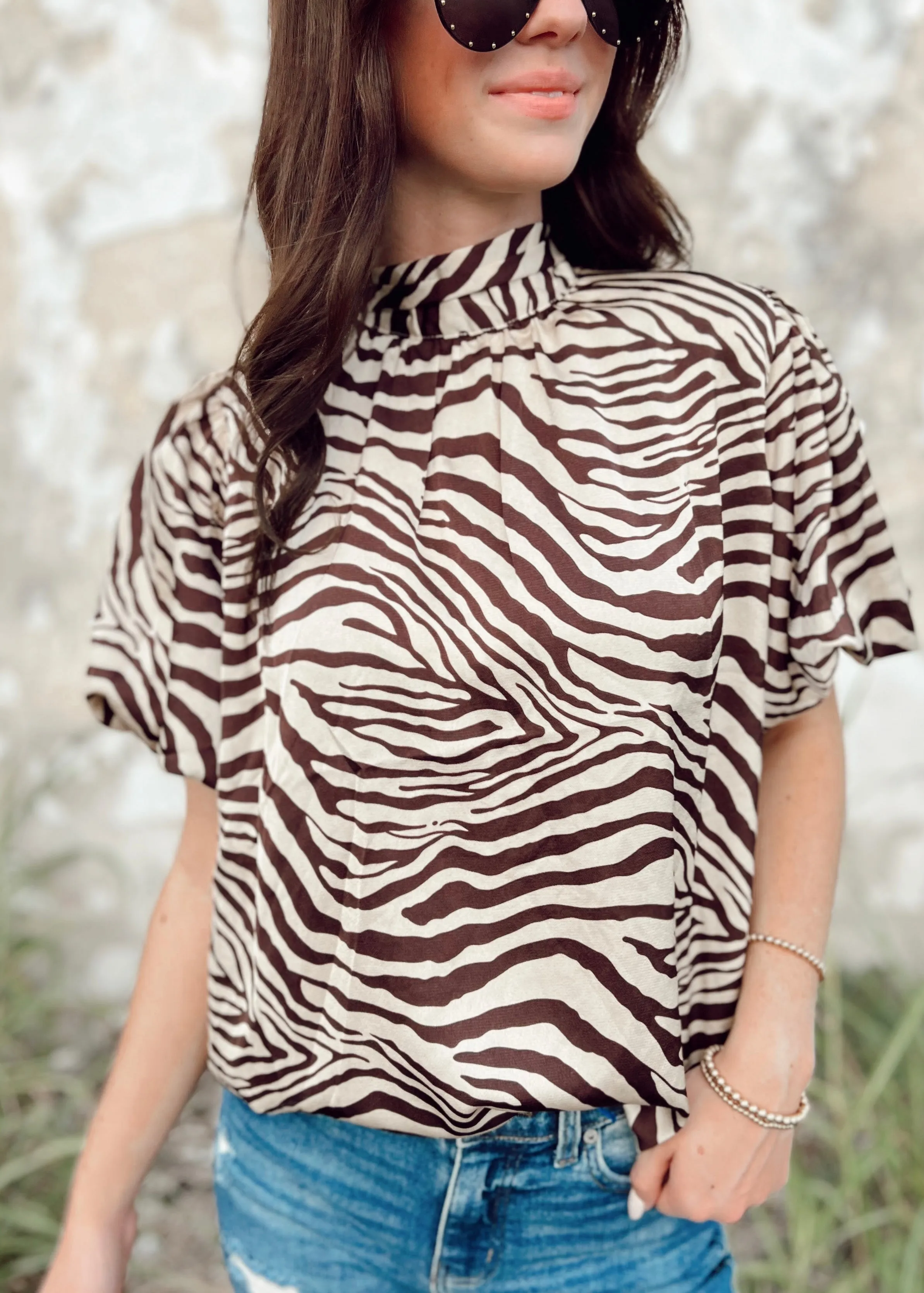 Wild Thang Zebra Puff Sleeve top