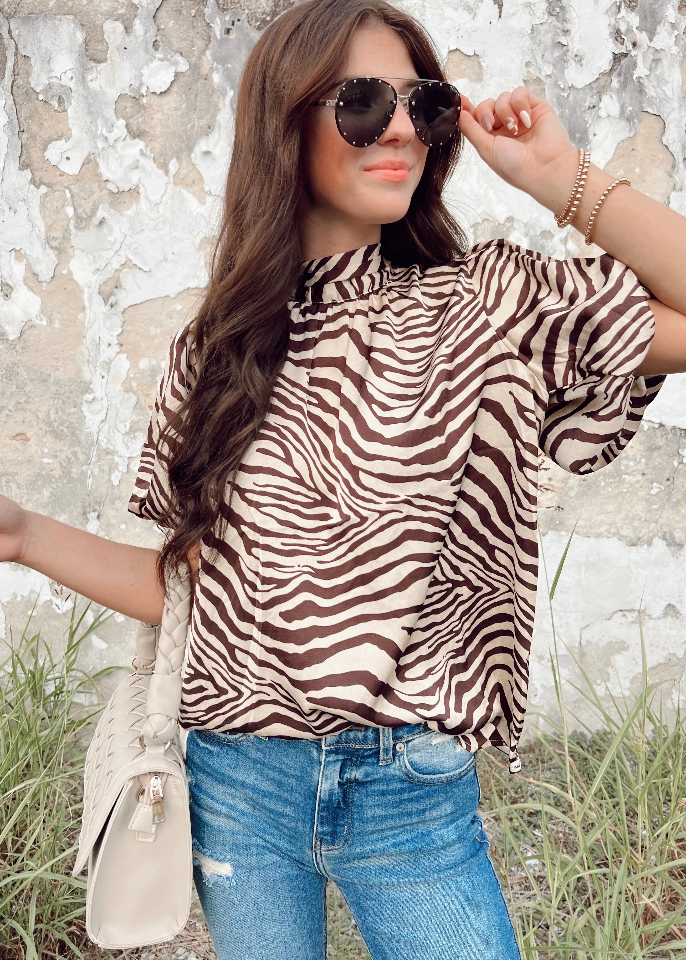 Wild Thang Zebra Puff Sleeve top