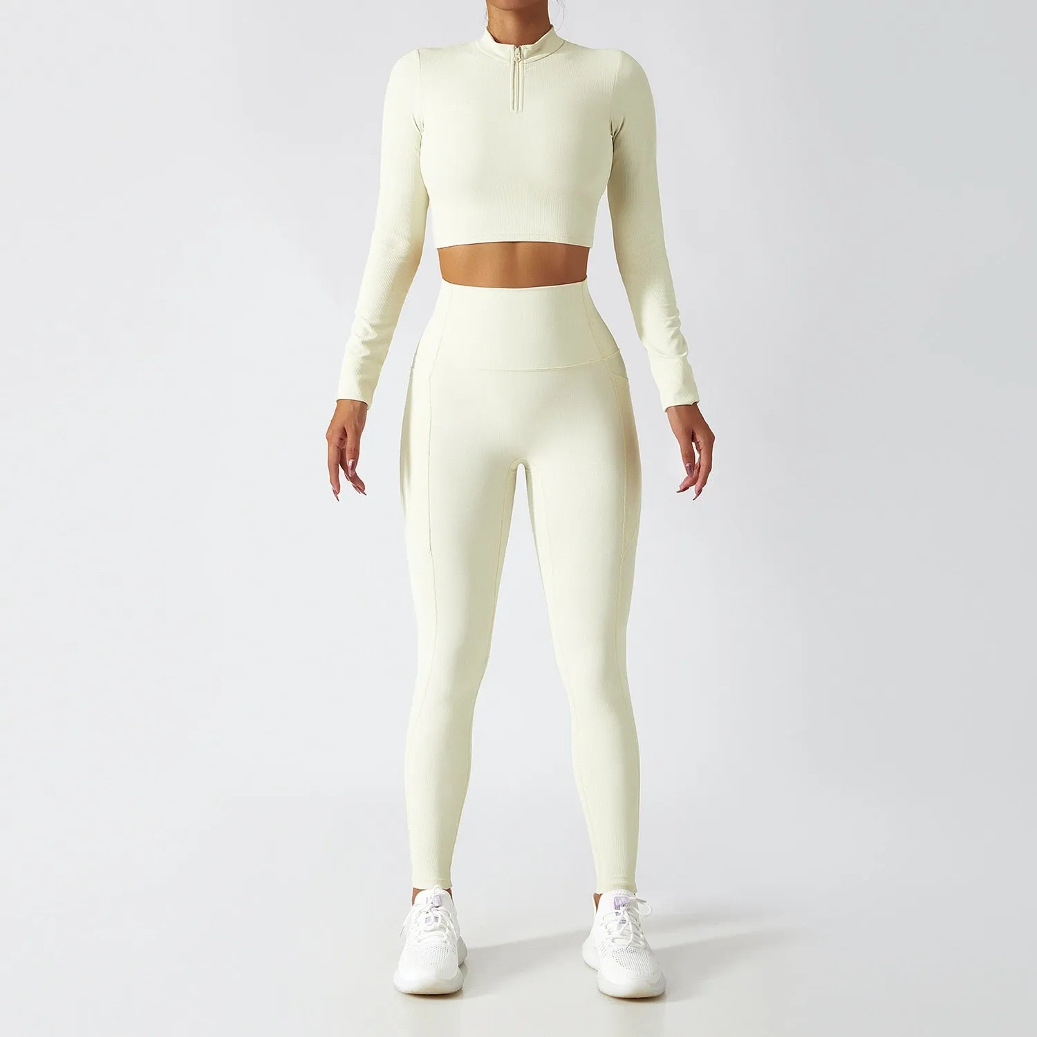 Women's Breathable Long Sleeves Zipper High Strength Workout Yoga Outfit