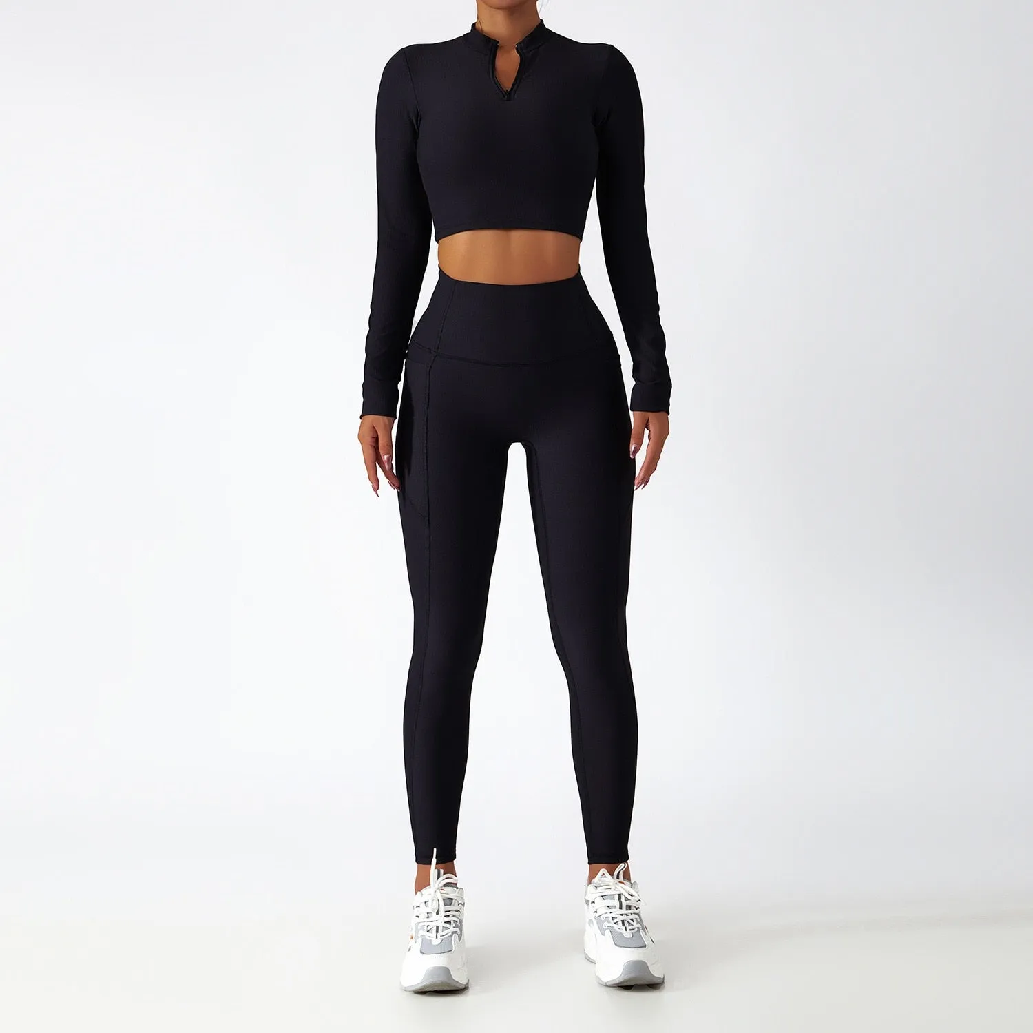 Women's Breathable Long Sleeves Zipper High Strength Workout Yoga Outfit