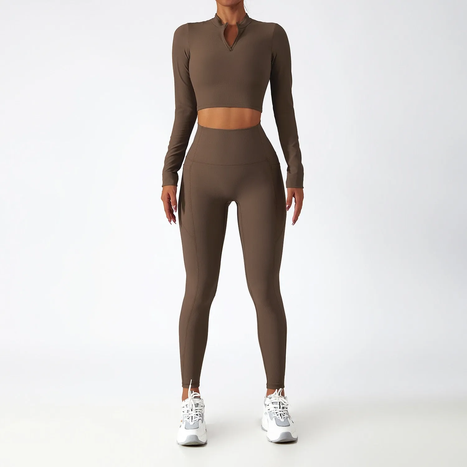 Women's Breathable Long Sleeves Zipper High Strength Workout Yoga Outfit