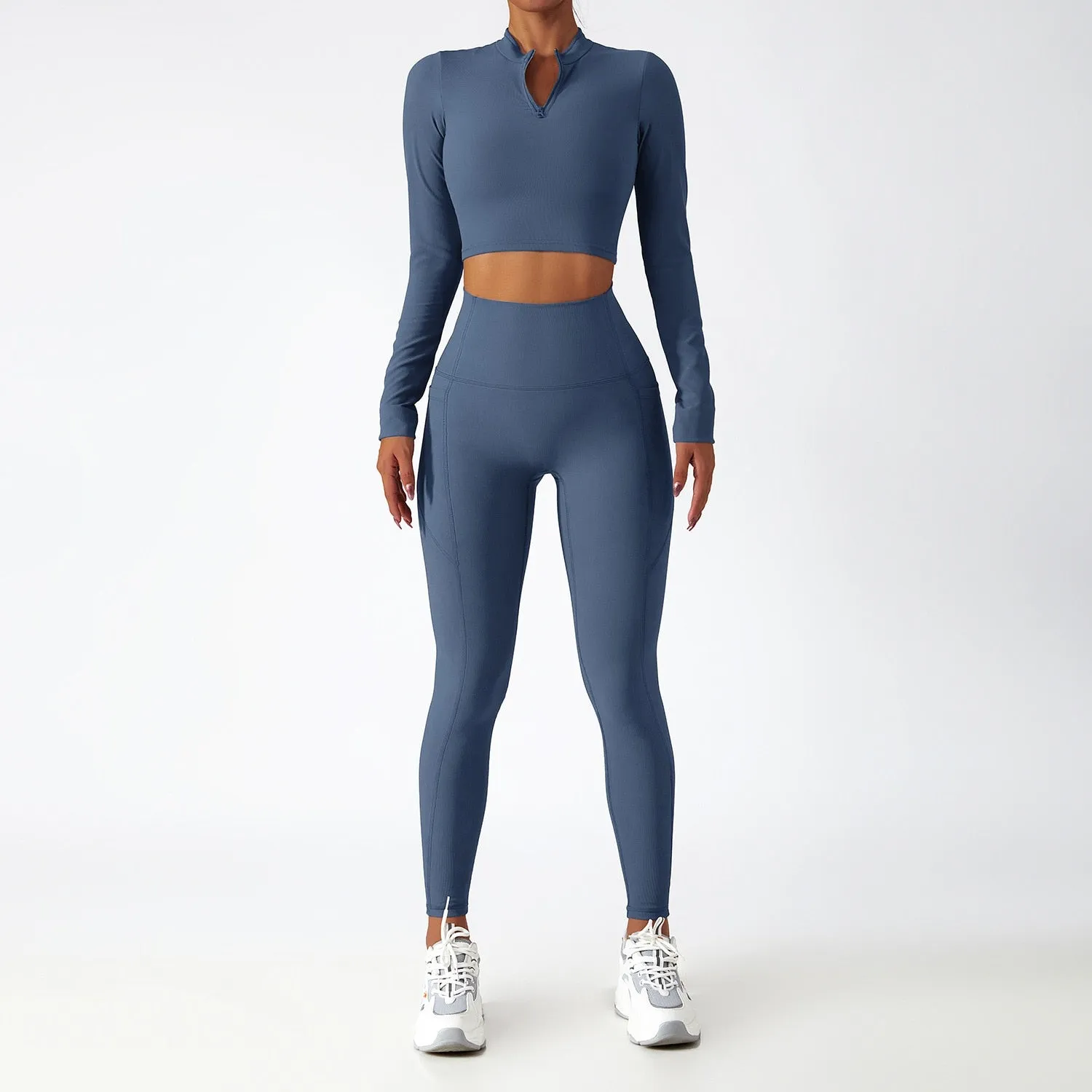 Women's Breathable Long Sleeves Zipper High Strength Workout Yoga Outfit